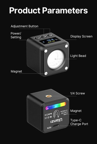 Світлодіодне накамерне світло для фотозйомки Ulanzi L2 RGB Mini COB чорний