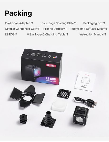 Світлодіодне накамерне світло для фотозйомки Ulanzi L2 RGB Mini COB чорний