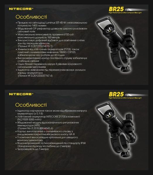 Nitecore BR25 (USB Type-C) Потужний, швидкознімний, заряджаємий велосипедний ліхтар 011401 фото