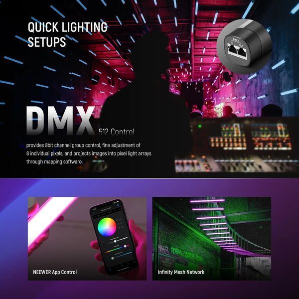 LED свет для съемки ручная фотолампа Neewer TL60 RGB 20Вт 66,5см APP/Onboard/2.4G/DMX управление 10102650 фото