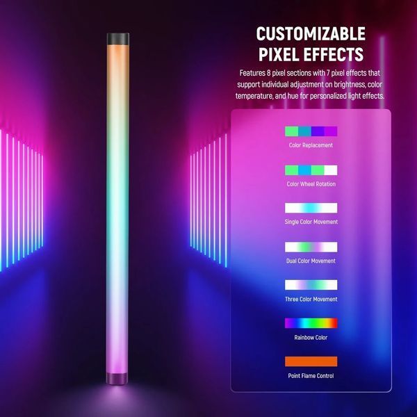 LED свет для съемки ручная фотолампа Neewer TL60 RGB 20Вт 66,5см APP/Onboard/2.4G/DMX управление 10102650 фото