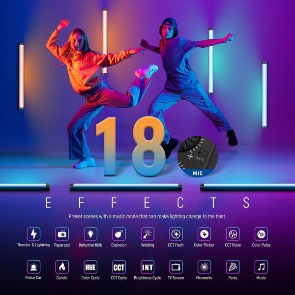 LED свет для съемки ручная фотолампа Neewer TL60 RGB 20Вт 66,5см APP/Onboard/2.4G/DMX управление 10102650 фото