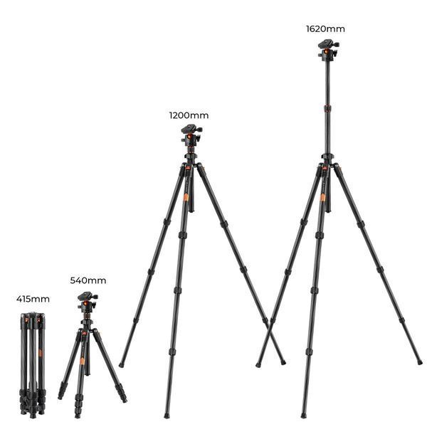Легкий штатив із вуглецевого волокна K&F Concept K254C2+BH-36L для фотоапаратів, висота 1,6м, вантажопідйомність 8кг (KF09.123)