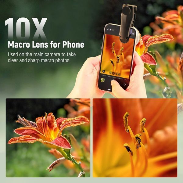 Макрооб&rsquo;єктив для смартфона NEEWER LS-28 PRO 10X із різьбовим затискачем для об'єктива смартфона 17 мм та дифузором