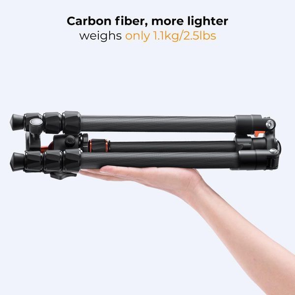 Легкий штатив із вуглецевого волокна K&F Concept K254C2+BH-36L для фотоапаратів, висота 1,6м, вантажопідйомність 8кг (KF09.123)