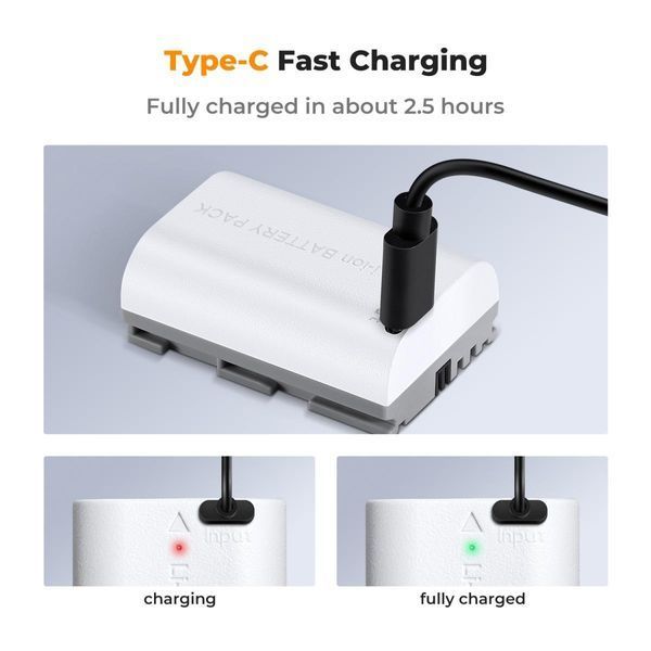 Комплект двух аккумуляторных батарей с выходом Type-C K&F Concept LP-E6NH 2600mAh White для Canon (KF28.0033S1) KF28.0033S1 фото