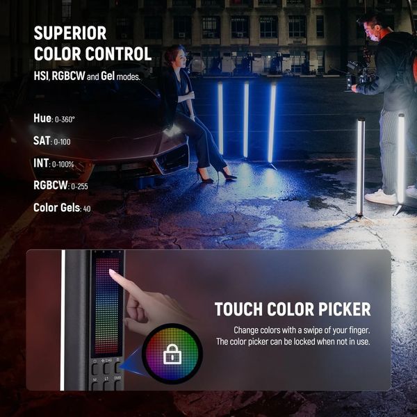 LED свет для съемки ручная фотолампа Neewer TL60 RGB 20Вт 66,5см APP/Onboard/2.4G/DMX управление 10102650 фото