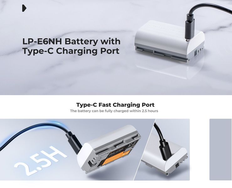 Комплект двух аккумуляторных батарей с выходом Type-C K&F Concept LP-E6NH 2600mAh White для Canon (KF28.0033S1) KF28.0033S1 фото