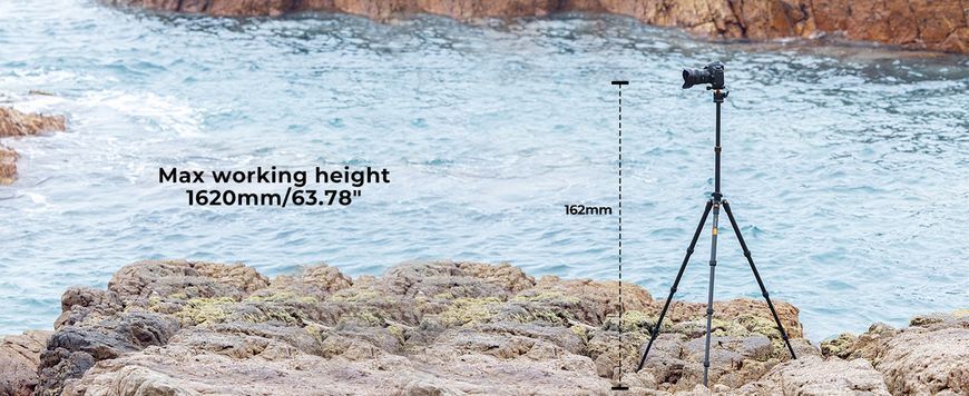 Легкий штатив із вуглецевого волокна K&F Concept K254C2+BH-36L для фотоапаратів, висота 1,6м, вантажопідйомність 8кг (KF09.123)