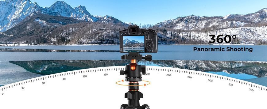 Легкий штатив із вуглецевого волокна K&F Concept K254C2+BH-36L для фотоапаратів, висота 1,6м, вантажопідйомність 8кг (KF09.123)