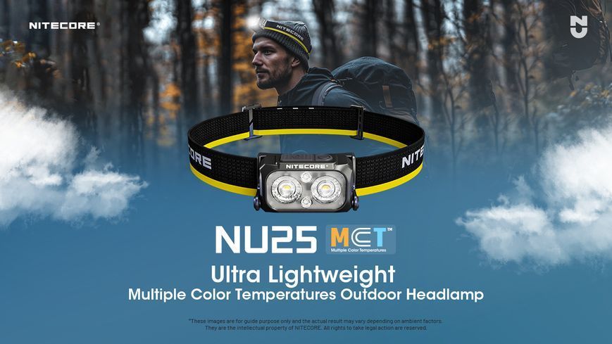 Ультралегкий налобний ліхтар Nitecore NU25 MCT (UHE LED 3000, 4500, 6500К, 400Лм, 132м, 700мАг) 010208.1 фото