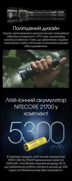 Ручний далекобійний тактичний ліхтар Nitecore MH25 Pro (3300Люмен, 705м, 5300мАг, USB Type-C) 010328 фото