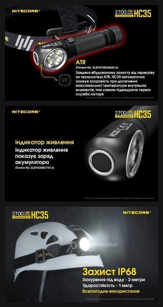 3в1 - Надпотужний налобний, ручний, кемпінговий ліхтар Nitecore HC35 з магнітним кріпленням 010203 фото