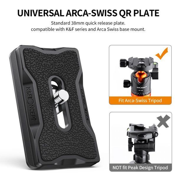 Алюмінієва швидкоз&rsquo;ємна пластина K&F Concept з гвинтом 1/4" для штатива Arca Swiss Camera з кульовою головою, 2 шт. (KF31.031) KF31.031 фото