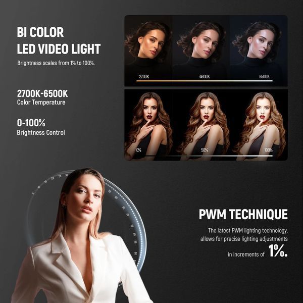 Портативне двоколірне студійне відеосвітло NEEWER MS60B 65W Bi-Color LED Video Light (2700-6500K, APP контроль, 2,4G) 10104694 фото