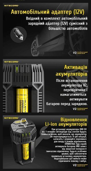 Швидка автомобільна зарядка Nitecore V2