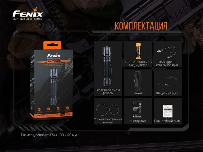 Ліхтар Fenix TK20R V2.0 (Luminus SFT70, 3000 люмен, 6 режимів, 1х21700, USB-C) 030101 фото