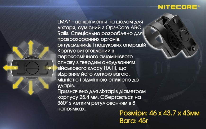 Кріплення на шолом Nitecore LMA1 (25,4мм)