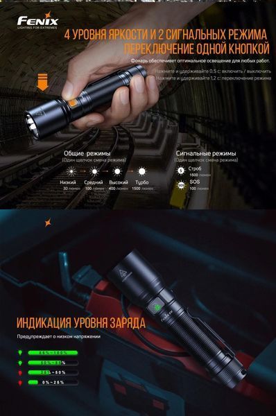 Ручний ліхтар Fenix C6 V3. 0 (1500Лм, 300м, 1*18650) 030106 фото