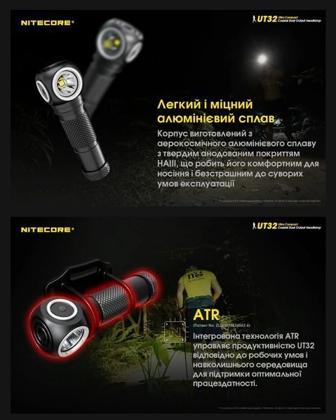 Налобний ліхтар з потужним холодним і теплим світлом Nitecore UT32 010216 фото