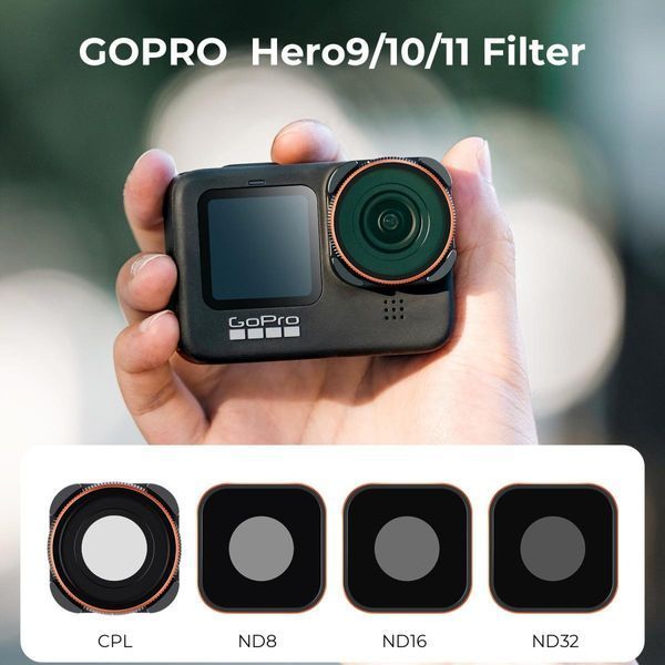 Набір світлофільтрів K&F Concept ND8 + ND16 + ND32 + CPL для екшн-камери GOPRO Hero 9/10/11/12/13, 4 шт. (SKU.1953)