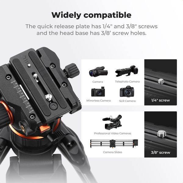 Професійний штатив трипод з рідинною головкою K&F Concept VA3+BV60 серії DV 1,91м (10кг, оберт 360&deg;, нахил +90 &deg;/-75 &deg;) KF09.148V1