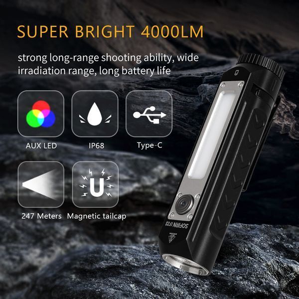 Акумуляторний ручний ліхтарик EDC Sofirn IF23 RGB (4000Люмен, 247м, 1*21700, 6000-6500К) 040109 фото