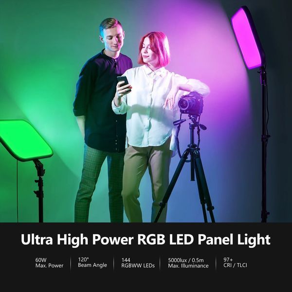 Комплект студійного світлодіодного відеосвітла зі штативами NEEWER RGB168 60Вт з APP керуванням (2500K до 8500K, RGB, CRI 97+)