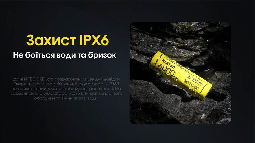Літій-іонний акумулятор 21700 Nitecore NL2160 (6000mAh, 8А)