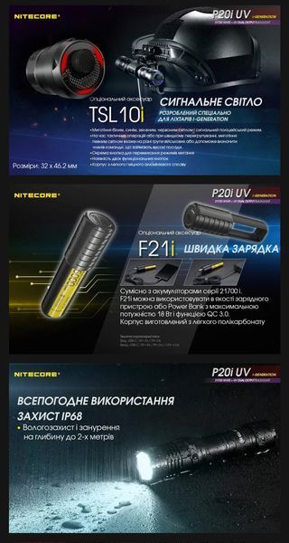 Мощный ручной фонарь Nitecore P20i UV с белым и ультрафиолетовым светом (USB Type-C) 010332 фото