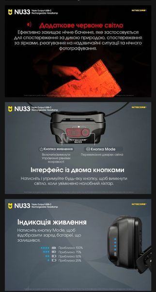Налобний кемпінговий ліхтар Nitecore NU33 з розсіювачем для кемпінгу 010212 фото