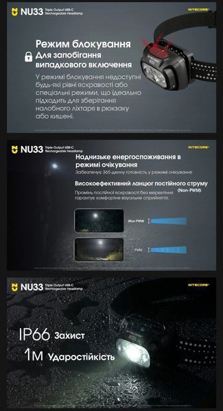 Налобний кемпінговий ліхтар Nitecore NU33 з розсіювачем для кемпінгу 010212 фото