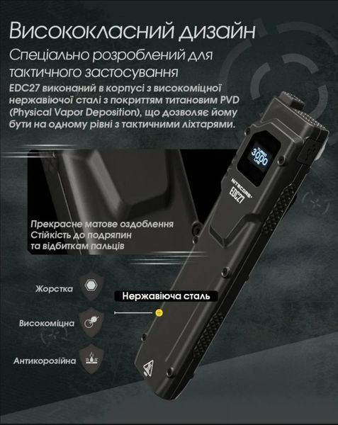 Потужний перезаряджуваний ручний кишеньковий ліхтар Nitecore EDC27 (3000Лм, 220м, 1700мАг, OLED-дисплей) 010341 фото