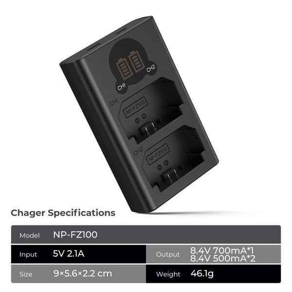 Зарядний пристрій K&F Concept NP-FZ100 з РК-екраном для акумуляторів камер Sony (KF28.0010V1) KF28.0010V1 фото