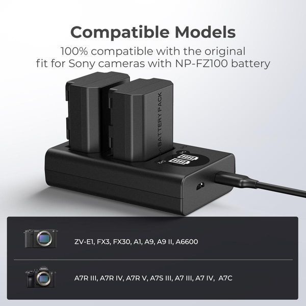 Зарядний пристрій K&F Concept NP-FZ100 з РК-екраном для акумуляторів камер Sony (KF28.0010V1) KF28.0010V1 фото