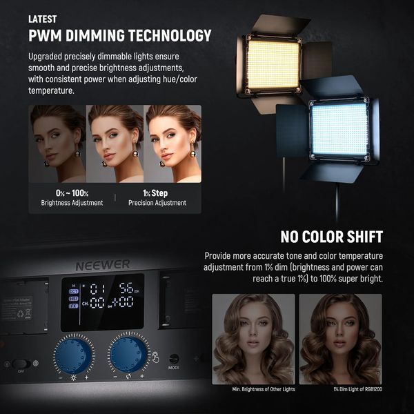 Студийный видеосвет NEEWER RGB1200 комплект из двух ламп 60Вт и двух штативов-стоек 200см 10104230 фото