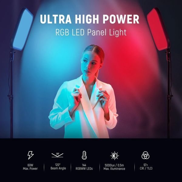 Студийный свет светодиодная панель NEEWER RGB168 60Вт с APP управлением (2500K до 8500K, RGB, CRI 97+) 10104934 фото