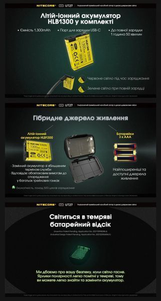 Nitecore UT27 Налобний ліхтар із універсальним живленням (3xAAA, USB-C)