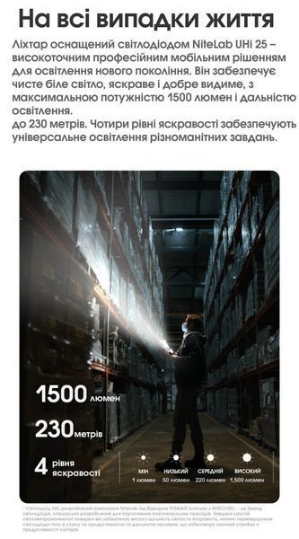 Ручний ліхтар Nitecore EDC17 із білим та ультрафіолетовим світлом та зеленим лазером (Class R3) 1500Лм, 230м, 1500мАг 010341.2 фото