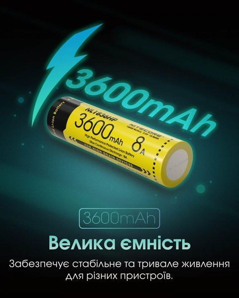 Акумулятор літієвий Li-Ion 18650 Nitecore NL1836HP 3.6V (8A, 3600mAh), захищений 010706.2 фото