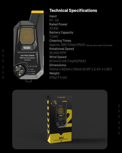 Компресор Air Duster Nitecore BB2 для чищення фото та відео техніки