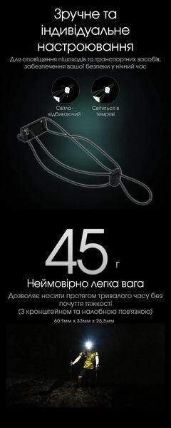 Ультралегкий налобний ліхтар Nitecore NU25 UL NEW, чорний (400Люмен, 64м) 010208 фото
