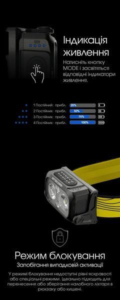Ультралегкий налобний ліхтар Nitecore NU25 NEW, чорний
