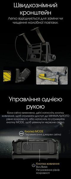 Ультралегкий налобний ліхтар Nitecore NU25 NEW, чорний