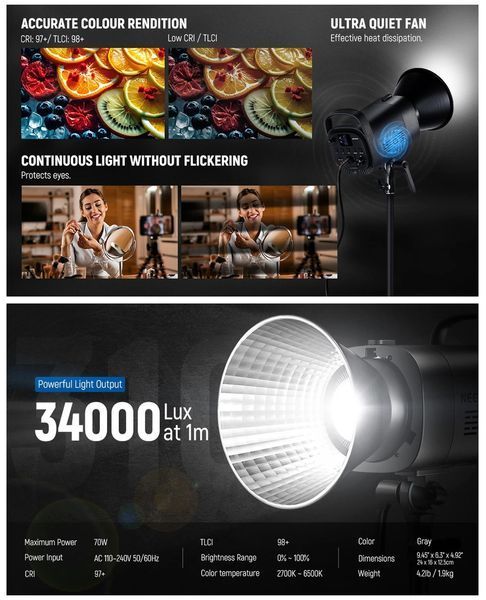 Двоколірне студійне відеосвітло NEEWER CB60B 70W Bi-Color LED Video Light (2700-6500K, APP контроль, 2,4G)