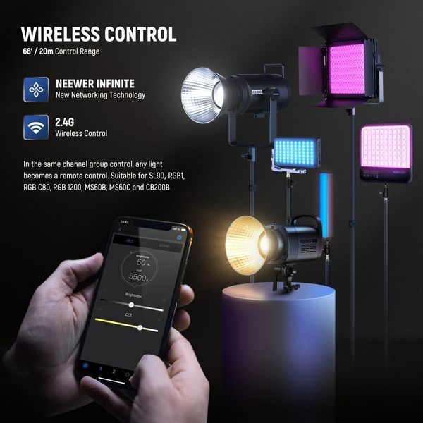 Двоколірне студійне відеосвітло NEEWER CB60B 70W Bi-Color LED Video Light (2700-6500K, APP контроль, 2,4G)