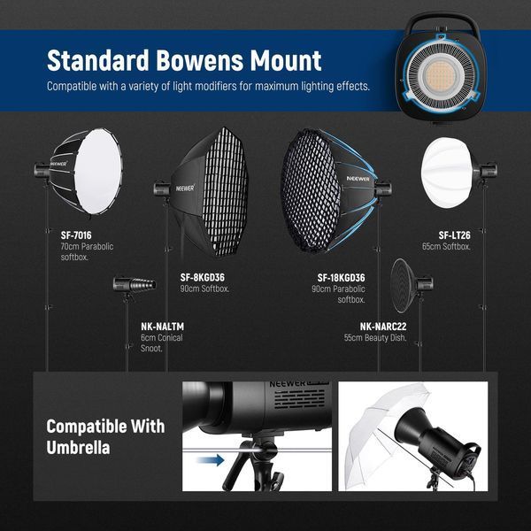 Двоколірне студійне відеосвітло NEEWER CB60B 70W Bi-Color LED Video Light (2700-6500K, APP контроль, 2,4G)
