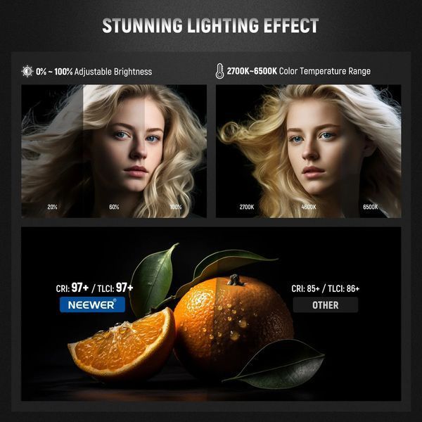 Двоколірне студійне відеосвітло NEEWER CB60B 70W Bi-Color LED Video Light (2700-6500K, APP контроль, 2,4G)