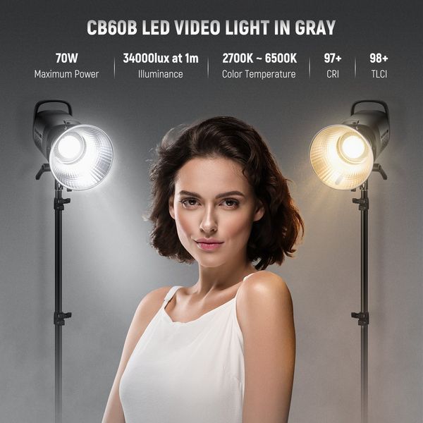 Двоколірне студійне відеосвітло NEEWER CB60B 70W Bi-Color LED Video Light (2700-6500K, APP контроль, 2,4G)