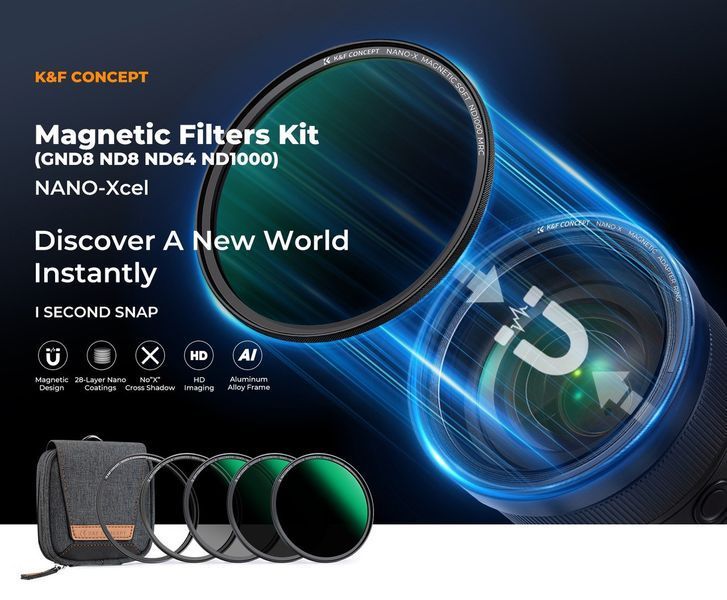 Набір магнітних світлофільтрів K&F Concept Nano-X 55мм GND8+ND8+ND64+ND1000+магнітне перехідне кільце (SKU.1923)